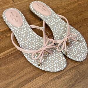 Kate Spade New York Mistic Thong Blush Leather Flip Flop Bow Sandals Size 8